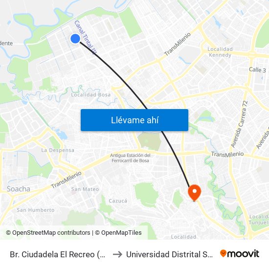 Br. Ciudadela El Recreo (Cl 63 Sur - Kr 99a) to Universidad Distrital Sede Tecnológica map