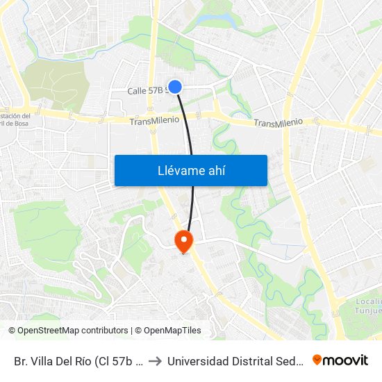 Br. Villa Del Río (Cl 57b Sur - Kr 68a) to Universidad Distrital Sede Tecnológica map