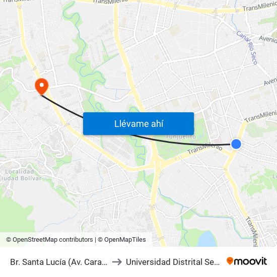 Br. Santa Lucía (Av. Caracas - Cl 45 Sur) to Universidad Distrital Sede Tecnológica map