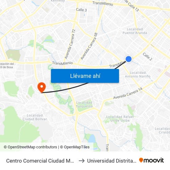 Centro Comercial Ciudad Montes (Auto Sur - Cl 11 Sur) to Universidad Distrital Sede Tecnológica map