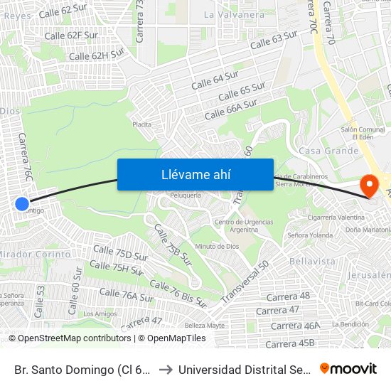 Br. Santo Domingo (Cl 68b Sur - Kr 77b) to Universidad Distrital Sede Tecnológica map