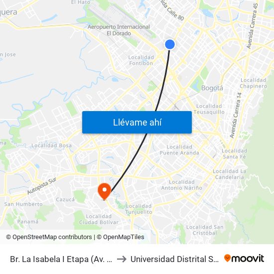 Br. La Isabela I Etapa (Av. C. De Cali - Cl 64g) to Universidad Distrital Sede Tecnológica map