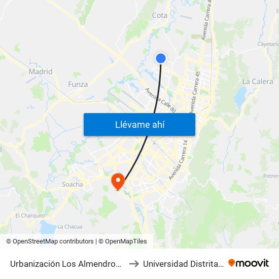 Urbanización Los Almendros Norte (Cl 152b - Kr 114d) to Universidad Distrital Sede Tecnológica map