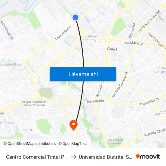 Centro Comercial Tintal Plaza (Kr 87a - Cl 6) to Universidad Distrital Sede Tecnológica map