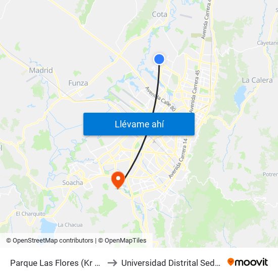 Parque Las Flores (Kr 115 - Cl 151) to Universidad Distrital Sede Tecnológica map