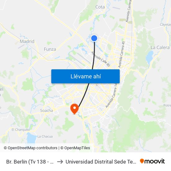 Br. Berlín (Tv 138 - Cl 137) to Universidad Distrital Sede Tecnológica map