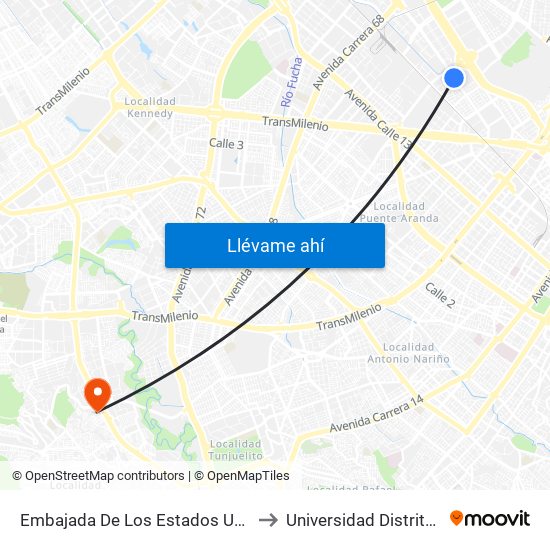 Embajada De Los Estados Unidos (Av. Esperanza - Kr 48) to Universidad Distrital Sede Tecnológica map