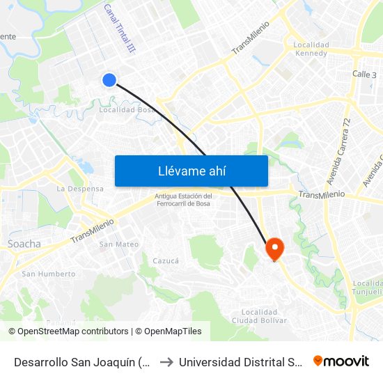 Desarrollo San Joaquín (Cl 71 Sur - Kr 88f) to Universidad Distrital Sede Tecnológica map