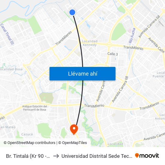 Br. Tintalá (Kr 90 - Cl 6a) to Universidad Distrital Sede Tecnológica map