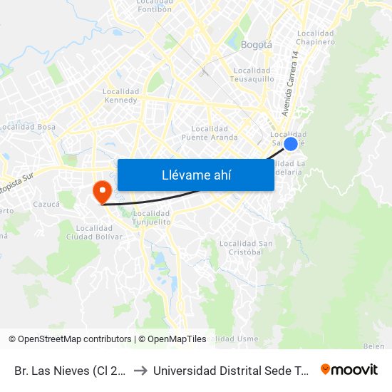 Br. Las Nieves (Cl 24 - Kr 4) to Universidad Distrital Sede Tecnológica map