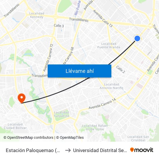 Estación Paloquemao (Av. NQS - Cl 17a) to Universidad Distrital Sede Tecnológica map