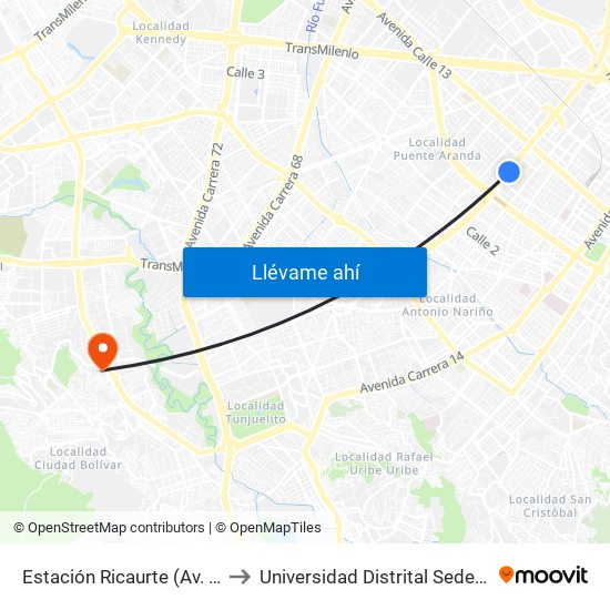 Estación Ricaurte (Av. NQS - Cl 9) to Universidad Distrital Sede Tecnológica map