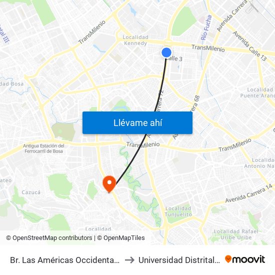 Br. Las Américas Occidental (Av. Boyacá - Cl 3b) (A) to Universidad Distrital Sede Tecnológica map