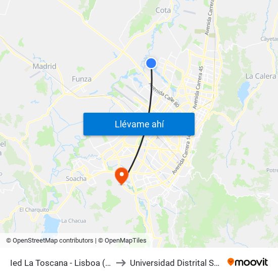 Ied La Toscana - Lisboa (Cl 132 - Kr 145a) to Universidad Distrital Sede Tecnológica map