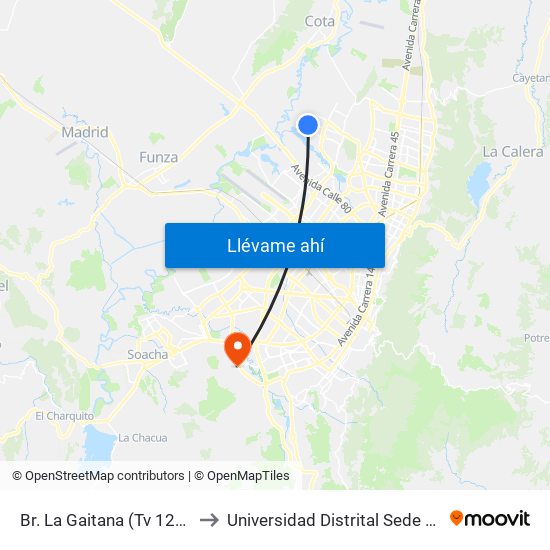 Br. La Gaitana (Tv 127 - Cl 137) to Universidad Distrital Sede Tecnológica map