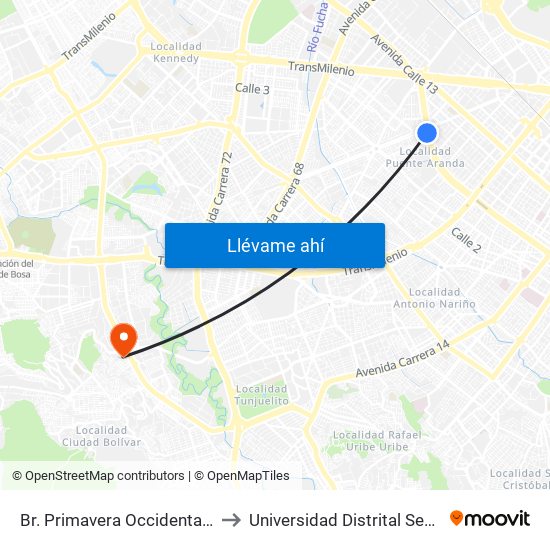 Br. Primavera Occidental (Ac 6 - Kr 41) to Universidad Distrital Sede Tecnológica map