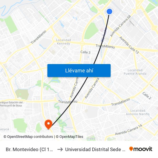 Br. Montevideo (Cl 19 - Kr 69b) to Universidad Distrital Sede Tecnológica map