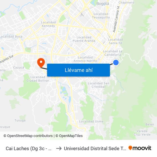 Cai Laches (Dg 3c - Kr 8 Este) to Universidad Distrital Sede Tecnológica map