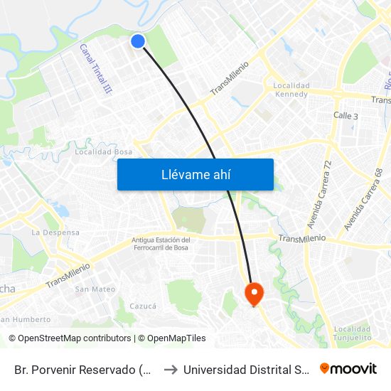 Br. Porvenir Reservado (Cl 50 Sur - Kr 98b) to Universidad Distrital Sede Tecnológica map