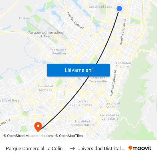 Parque Comercial La Colina 138 (Ac 138 - Kr 55) to Universidad Distrital Sede Tecnológica map