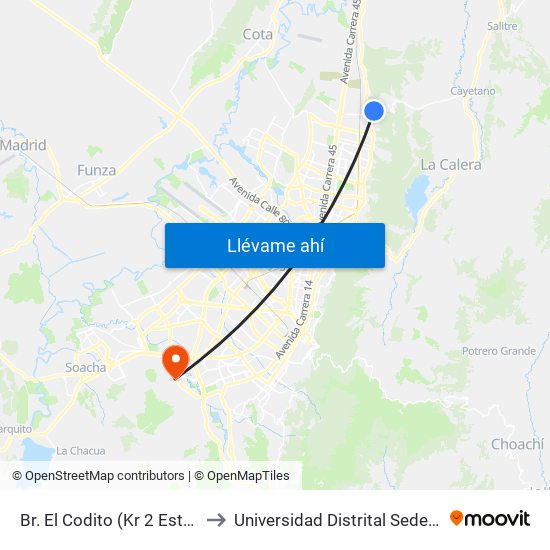 Br. El Codito (Kr 2 Este - Cl 185c) to Universidad Distrital Sede Tecnológica map