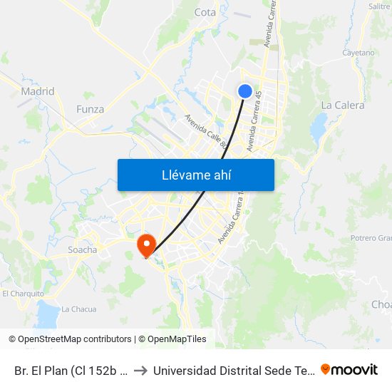 Br. El Plan (Cl 152b - Kr 58) to Universidad Distrital Sede Tecnológica map