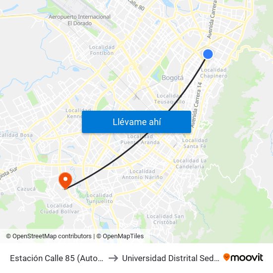 Estación Calle 85 (Auto Norte - Cl 85) to Universidad Distrital Sede Tecnológica map