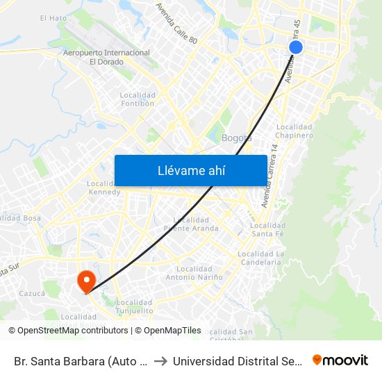 Br. Santa Barbara (Auto Norte - Cl 116) to Universidad Distrital Sede Tecnológica map