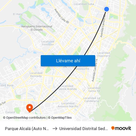 Parque Alcalá (Auto Norte - Cl 136) to Universidad Distrital Sede Tecnológica map