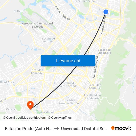 Estación Prado (Auto Norte - Cl 128a) to Universidad Distrital Sede Tecnológica map