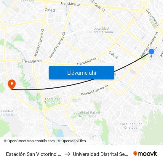 Estación San Victorino (Ak 10 - Cl 12) to Universidad Distrital Sede Tecnológica map