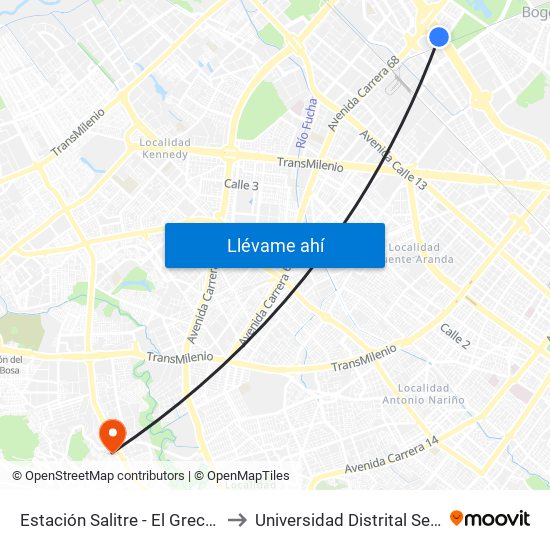 Estación Salitre - El Greco (Ac 26 - Kr 66) to Universidad Distrital Sede Tecnológica map