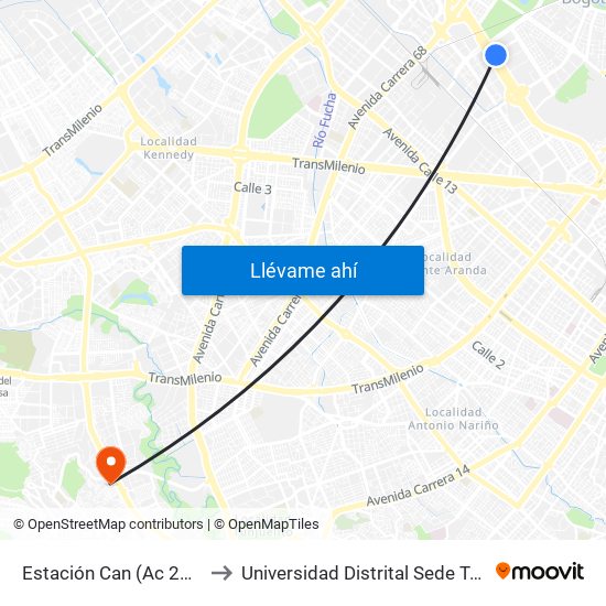 Estación Can (Ac 26 - Kr 59) to Universidad Distrital Sede Tecnológica map