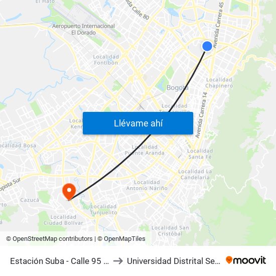 Estación Suba - Calle 95 (Ak 55 - Cl 94c) to Universidad Distrital Sede Tecnológica map