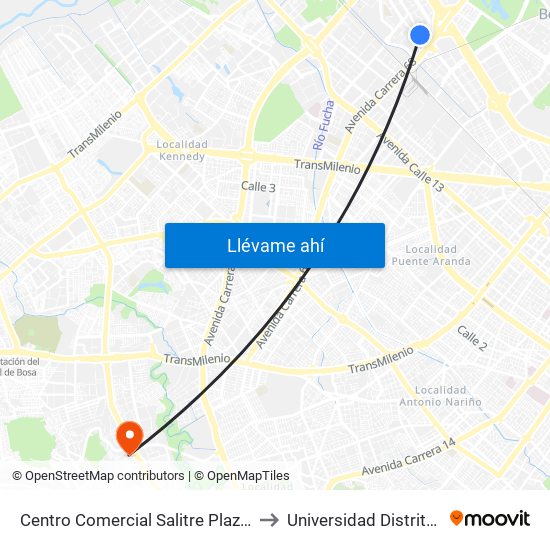 Centro Comercial Salitre Plaza (Av. La Esperanza - Kr 68a) to Universidad Distrital Sede Tecnológica map