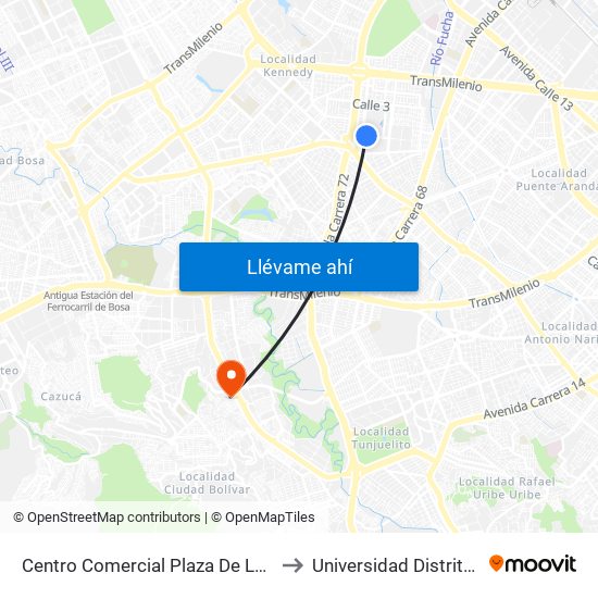 Centro Comercial Plaza De Las Américas (Cl 3 Sur - Kr 71) to Universidad Distrital Sede Tecnológica map