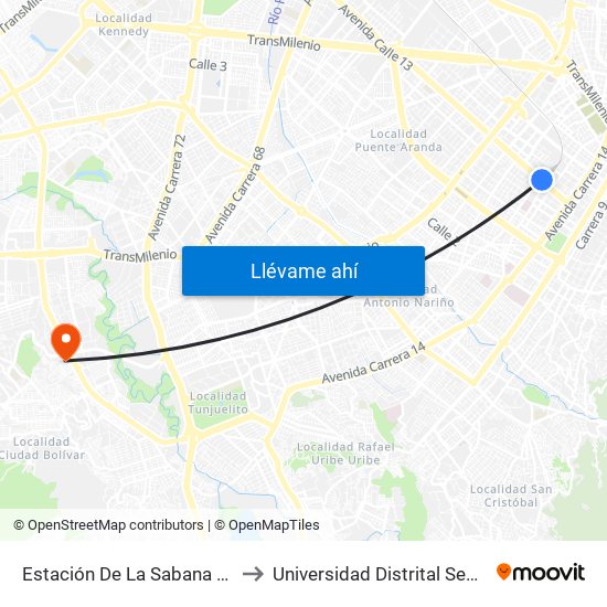 Estación De La Sabana (Ac 13 - Kr 18) to Universidad Distrital Sede Tecnológica map