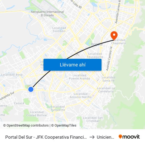 Portal Del Sur - JFK Cooperativa Financiera to Uniciencia map