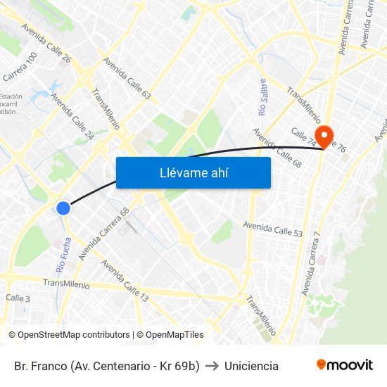 Br. Franco (Av. Centenario - Kr 69b) to Uniciencia map