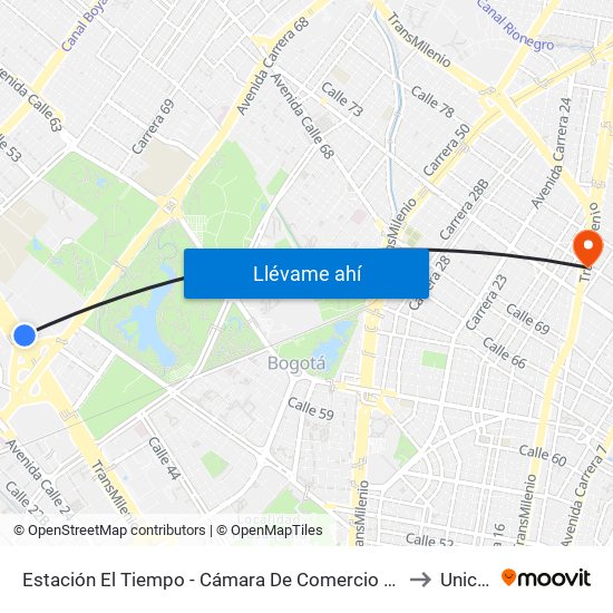 Estación El Tiempo - Cámara De Comercio De Bogotá (Ac 26 - Kr 68b Bis) to Uniciencia map