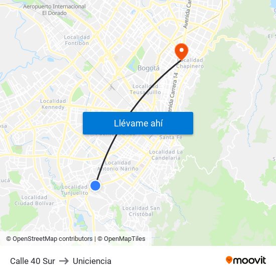 Calle 40 Sur to Uniciencia map