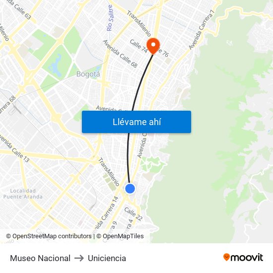 Museo Nacional to Uniciencia map