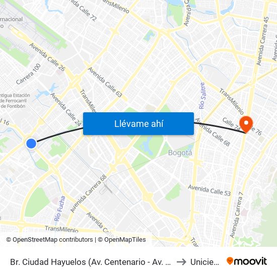 Br. Ciudad Hayuelos (Av. Centenario - Av. C. De Cali) to Uniciencia map