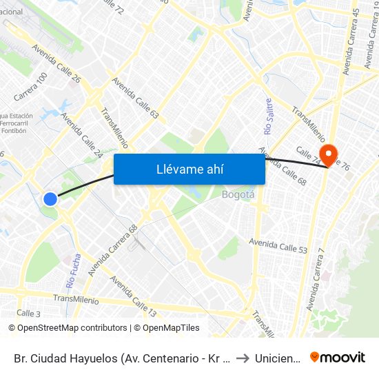 Br. Ciudad Hayuelos (Av. Centenario - Kr 78g) to Uniciencia map