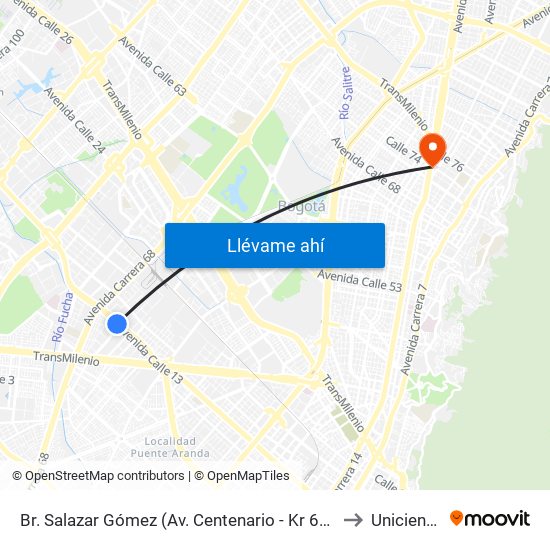 Br. Salazar Gómez (Av. Centenario - Kr 65) (A) to Uniciencia map