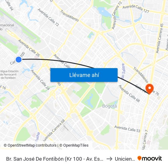 Br. San José De Fontibón (Kr 100 - Av. Esperanza) to Uniciencia map