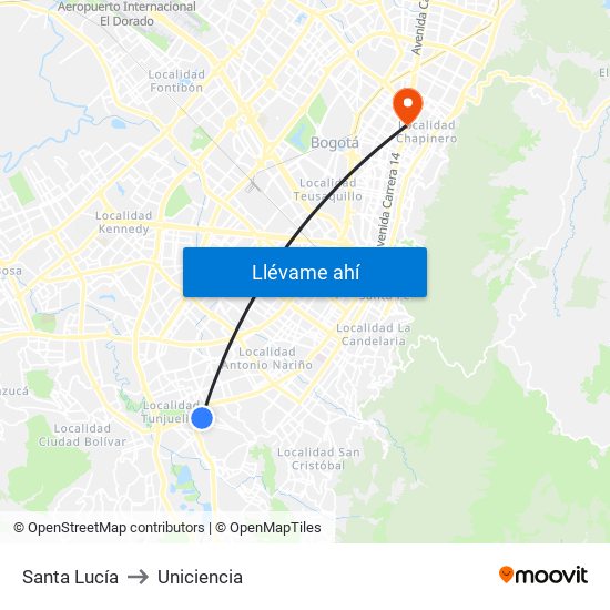 Santa Lucía to Uniciencia map