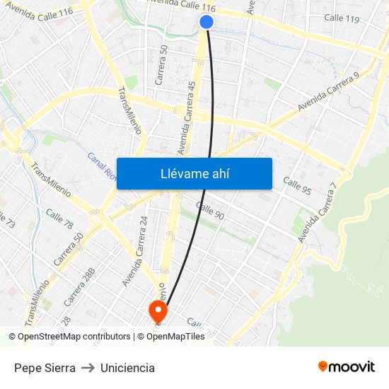 Pepe Sierra to Uniciencia map