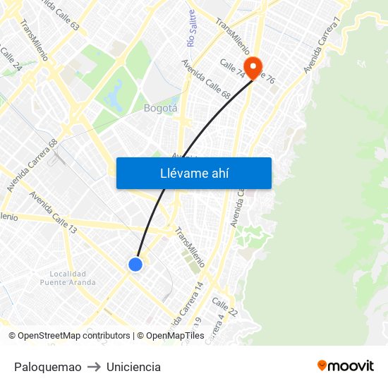 Paloquemao to Uniciencia map