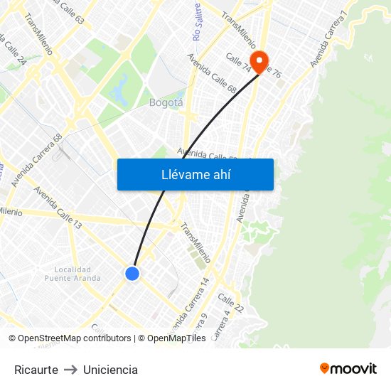 Ricaurte to Uniciencia map
